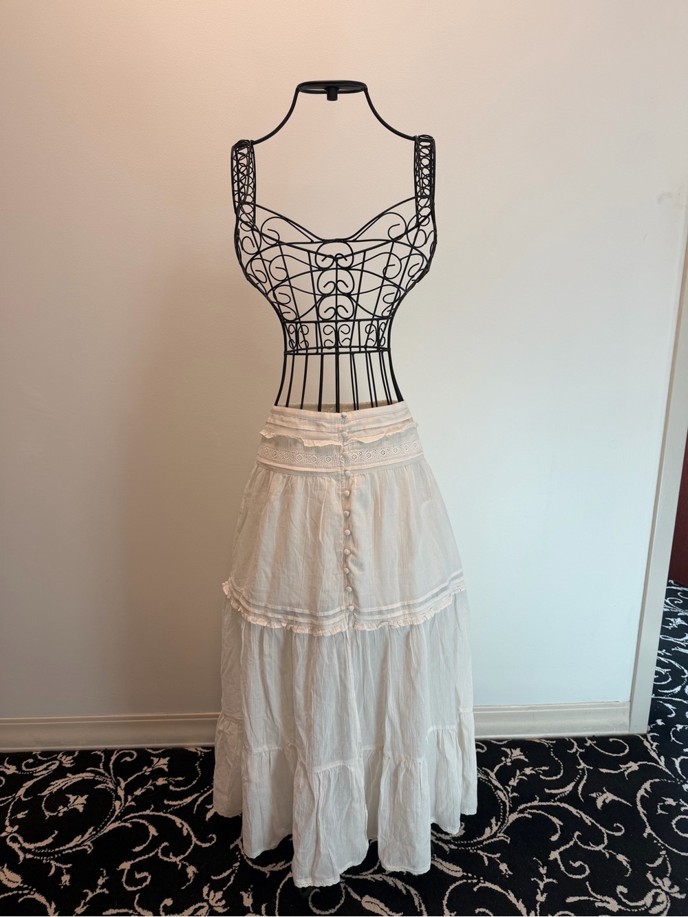 aerie Cream Tiered Button-Front Maxi Skirt